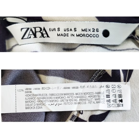 ZARA Womens Abstract Printed Cut-out Midriff Midi Dress Navy/Off-White S NWT - Picture 10 of 14